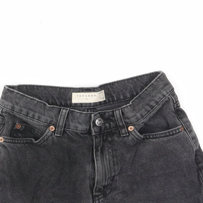 Marks and Spencer Womens Black Cotton Mom Shorts Size 6 L3 in Regular Zip - Pockets, Belt Loops