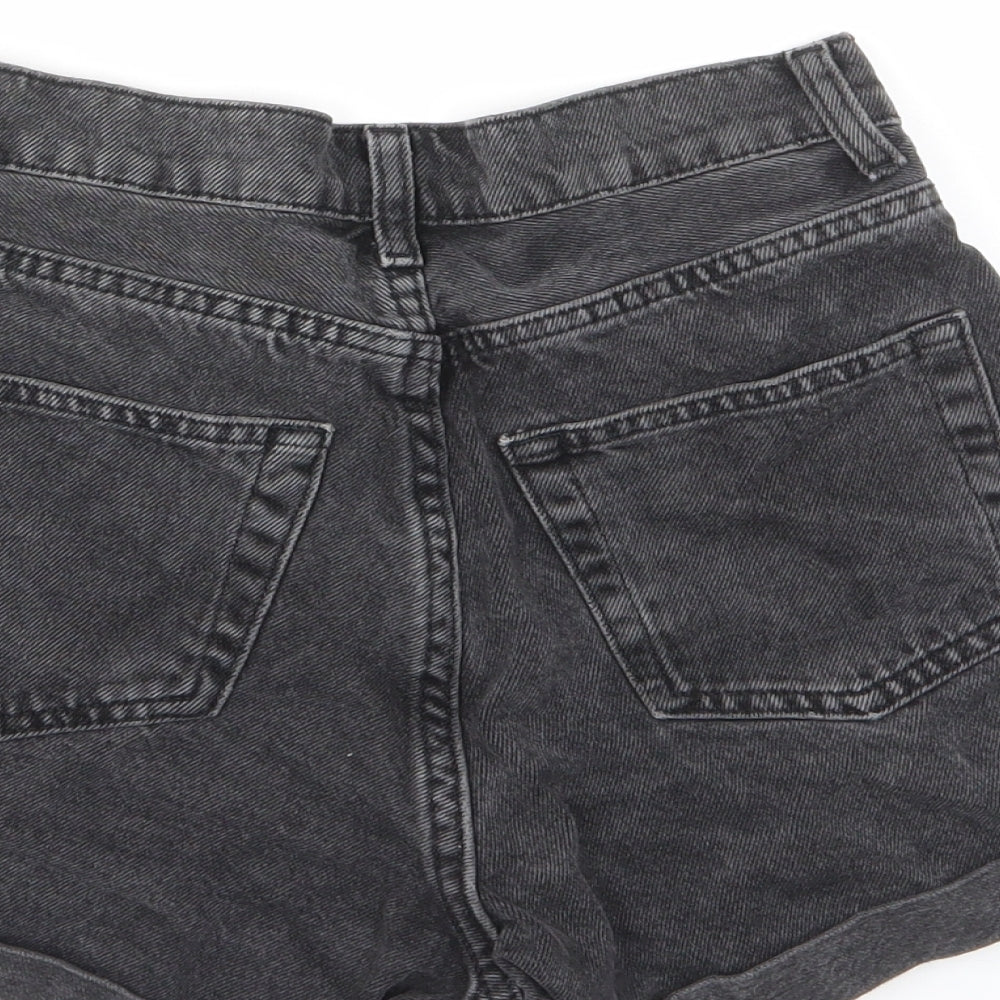 Marks and Spencer Womens Black Cotton Mom Shorts Size 6 L3 in Regular Zip - Pockets, Belt Loops