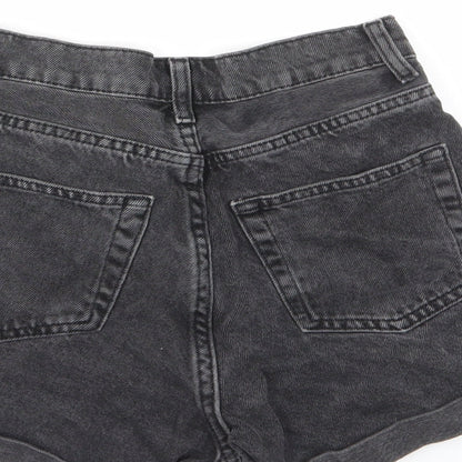 Marks and Spencer Womens Black Cotton Mom Shorts Size 6 L3 in Regular Zip - Pockets, Belt Loops