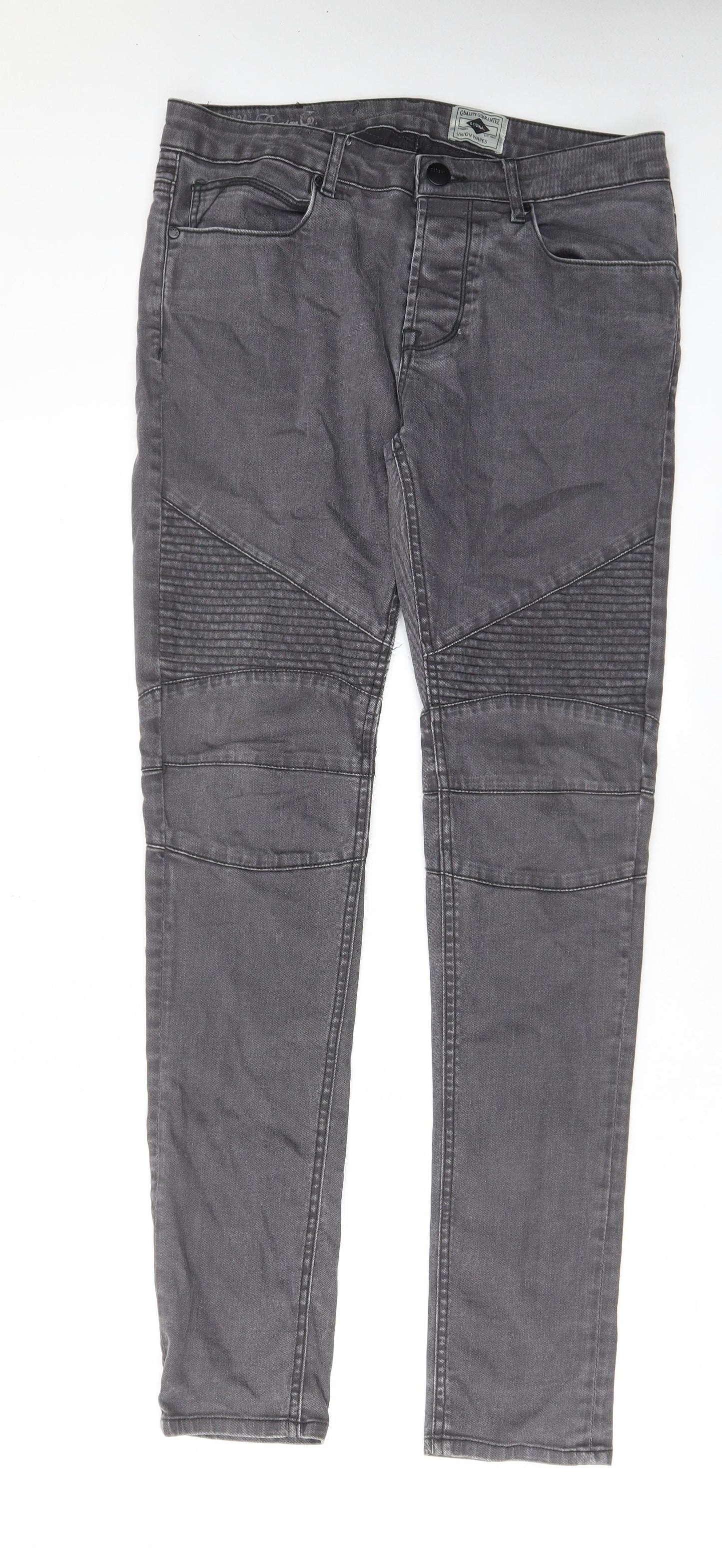 Denim & Co. Mens Grey Cotton Tapered Jeans Size 32 in L34 in Regular Zip - Pockets, Belt Loops