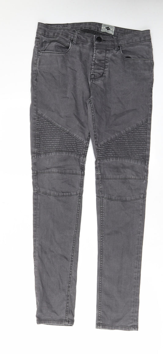 Denim & Co. Mens Grey Cotton Tapered Jeans Size 32 in L34 in Regular Zip - Pockets, Belt Loops