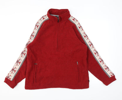 Woolrich Womens Red Geometric Polyester Pullover Sweatshirt Size L Zip