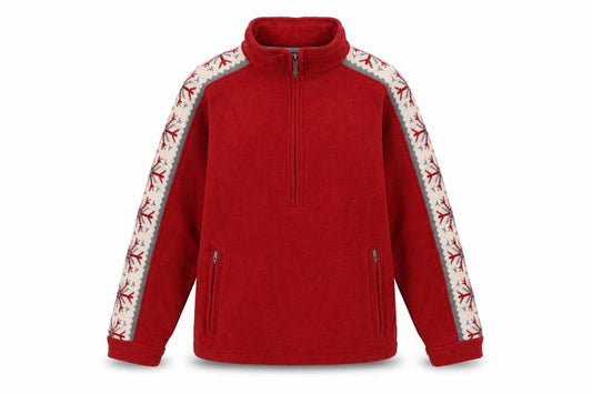 Front view of Woolrich women’s red geometric polyester pullover sweatshirt, size L, zip