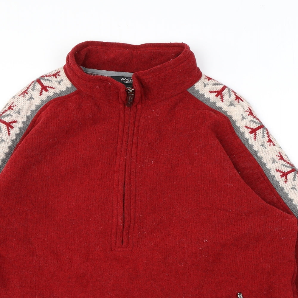 Woolrich Womens Red Geometric Polyester Pullover Sweatshirt Size L Zip