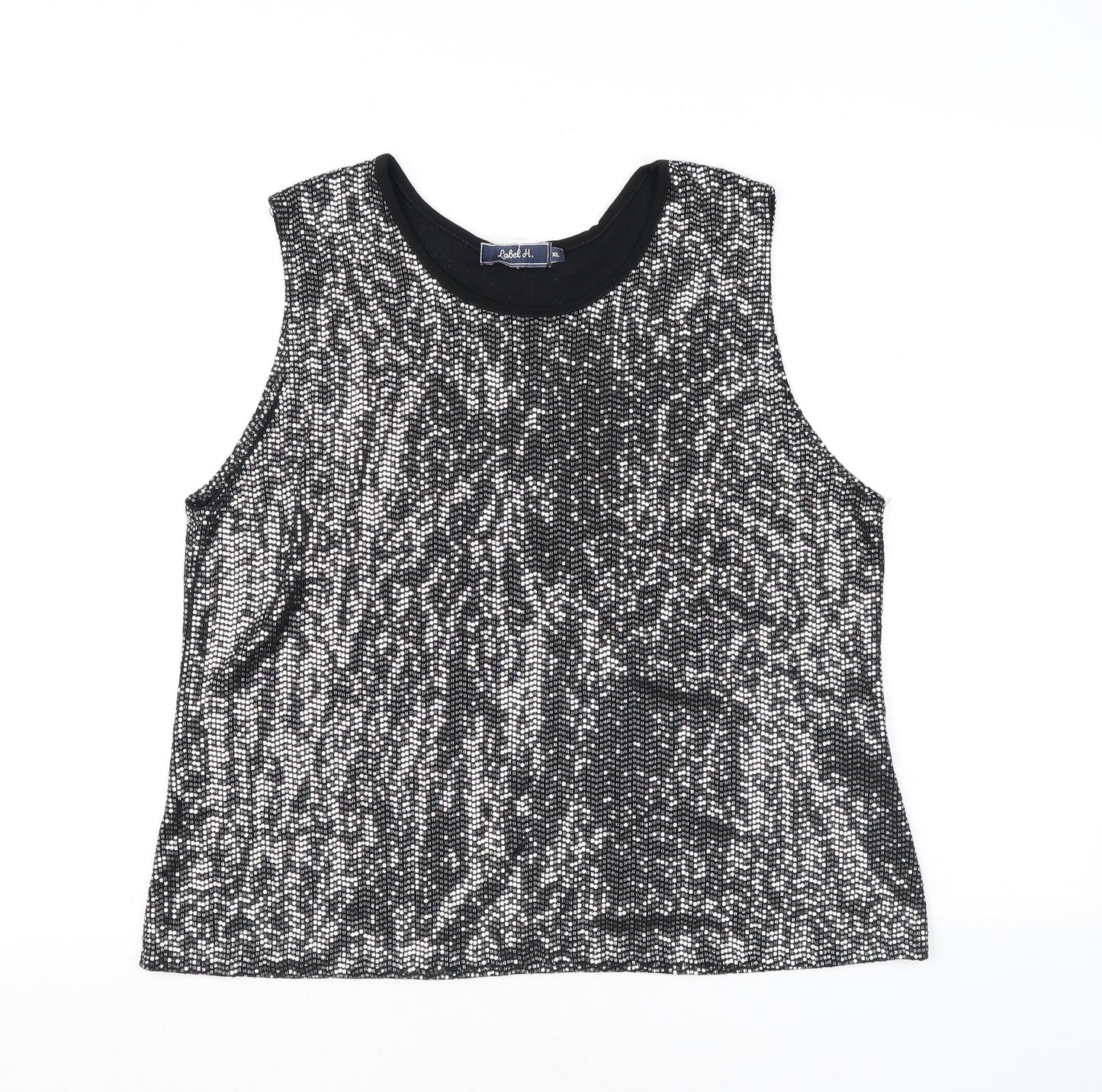 Label H Womens Black Polyester Basic Tank Size XL Round Neck - Sequins