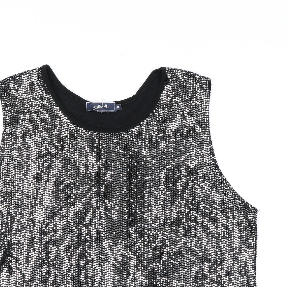Label H Womens Black Polyester Basic Tank Size XL Round Neck - Sequins