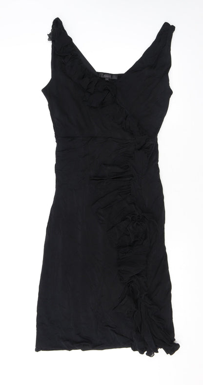 Coast Womens Black Viscose A-Line Size 12 V-Neck Pullover - Ruffles