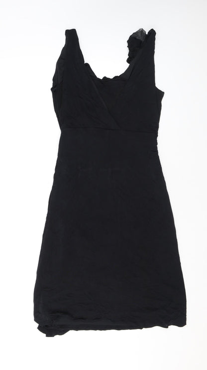 Coast Womens Black Viscose A-Line Size 12 V-Neck Pullover - Ruffles