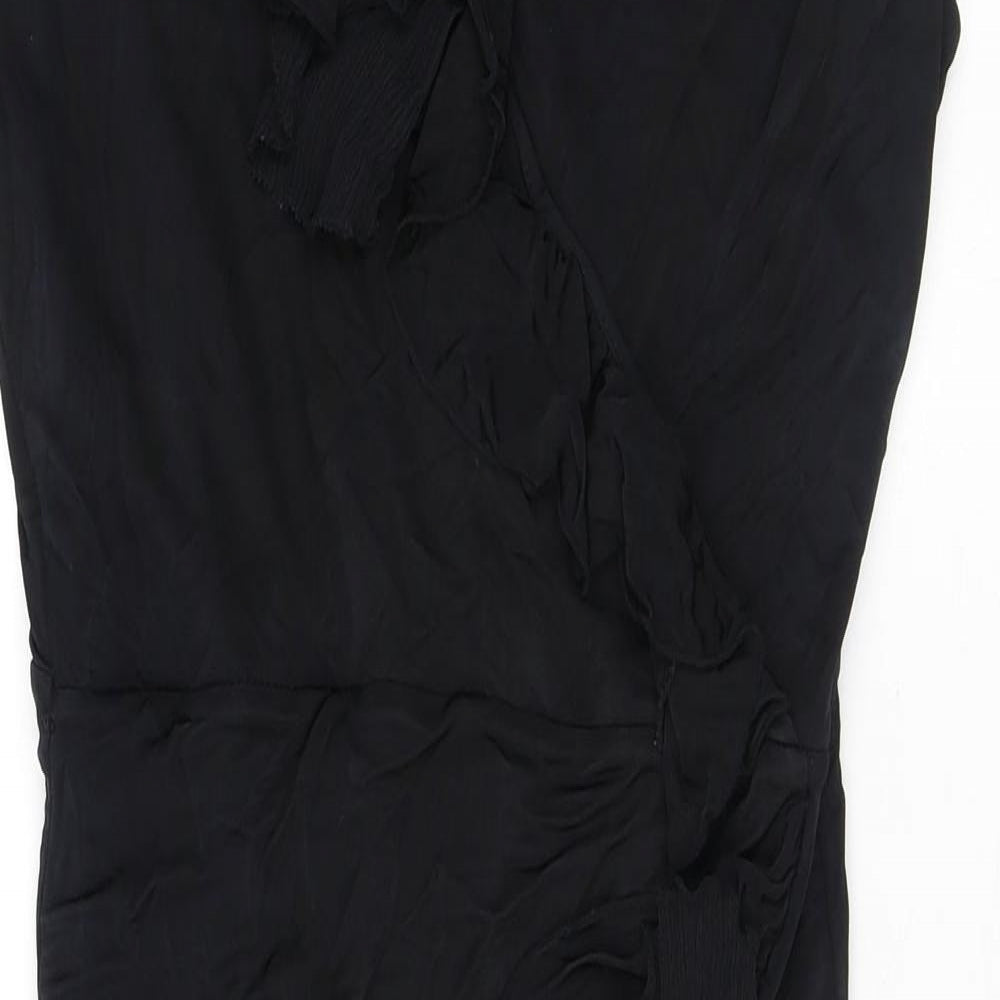 Coast Womens Black Viscose A-Line Size 12 V-Neck Pullover - Ruffles