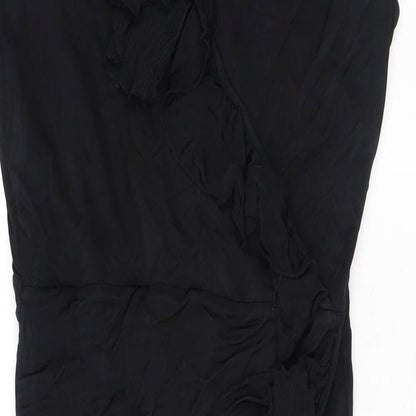 Coast Womens Black Viscose A-Line Size 12 V-Neck Pullover - Ruffles