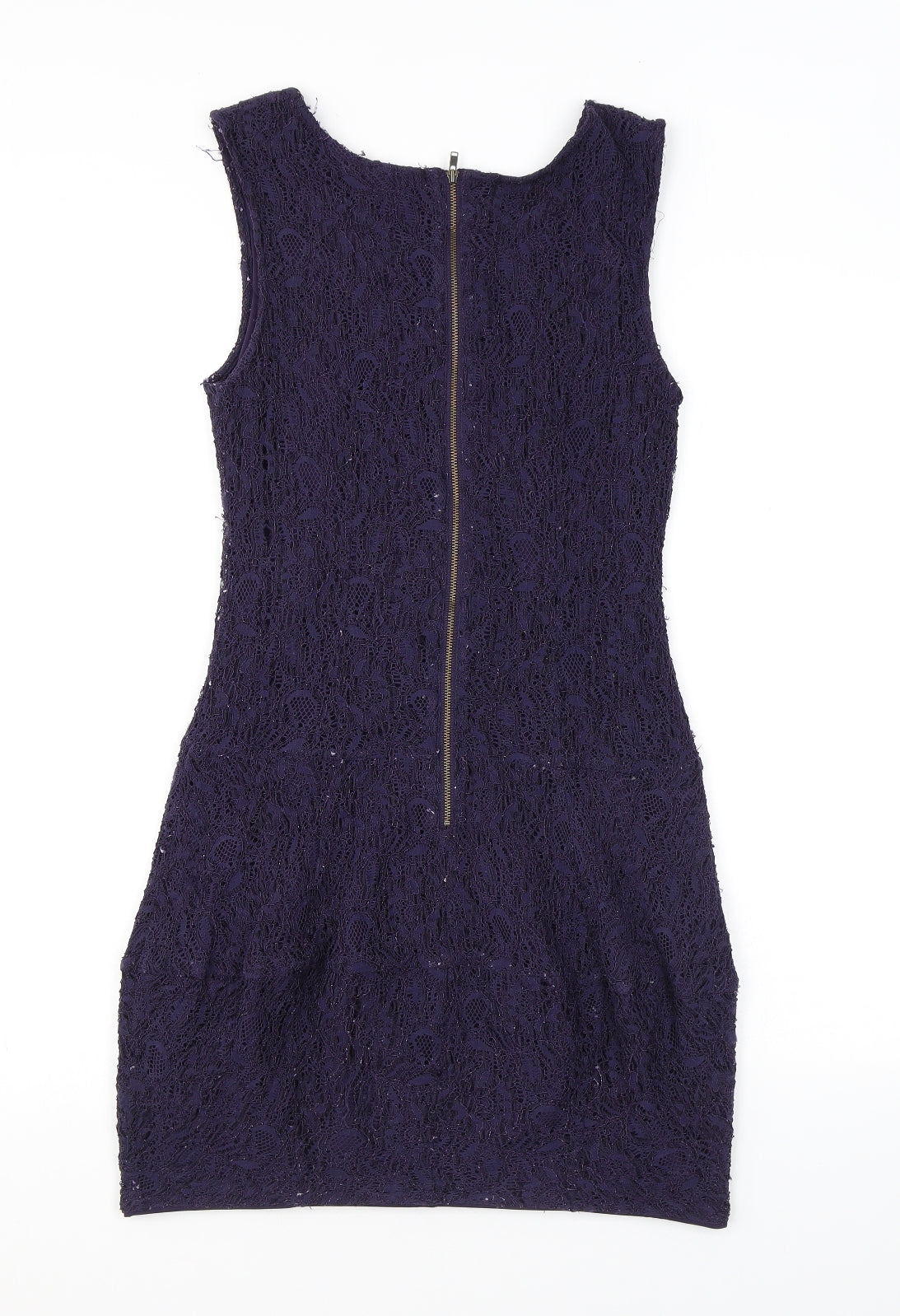 Warehouse Womens Purple Geometric Polyamide Shift Size 12 Scoop Neck Zip