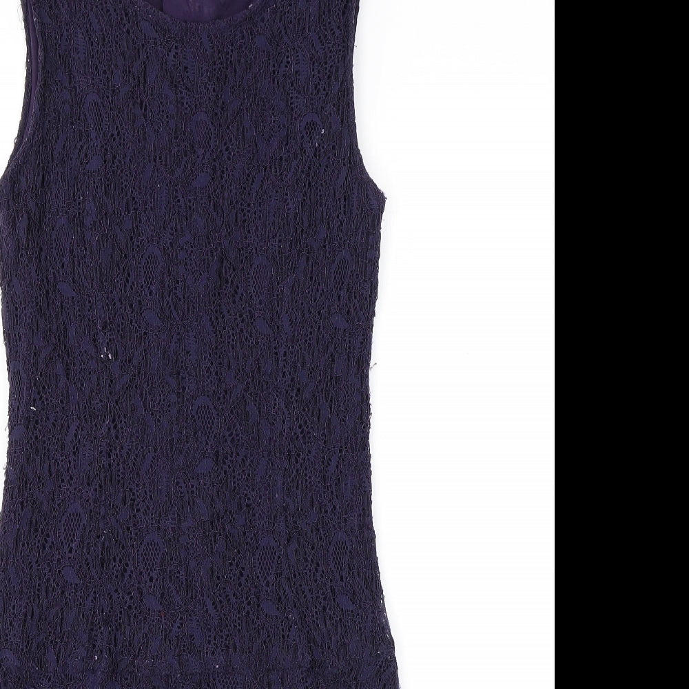 Warehouse Womens Purple Geometric Polyamide Shift Size 12 Scoop Neck Zip