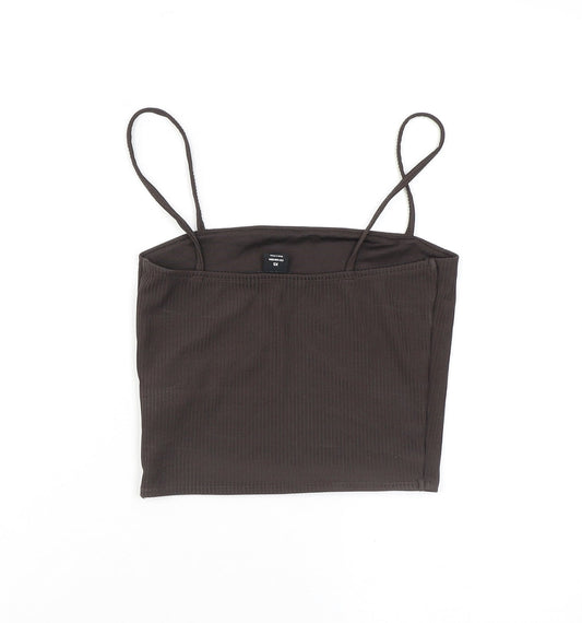 Womens UK Size XS Monki Brown Cropped Tank