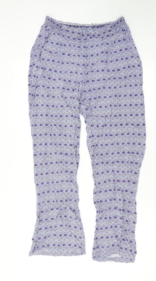 Cotton Traders Womens Blue Geometric Viscose Trousers Size 14 L25 in Regular