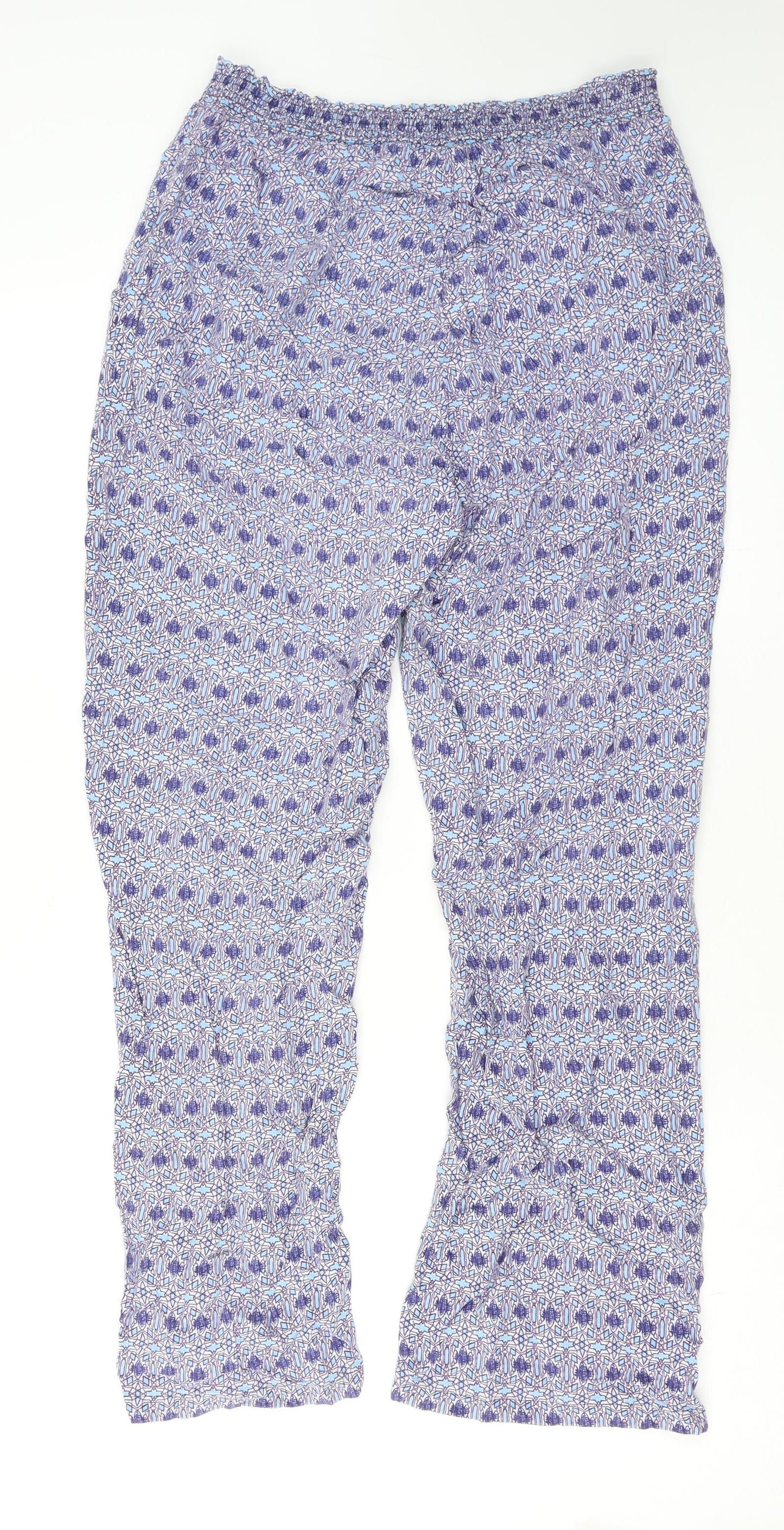 Cotton Traders Womens Blue Geometric Viscose Trousers Size 14 L25 in Regular