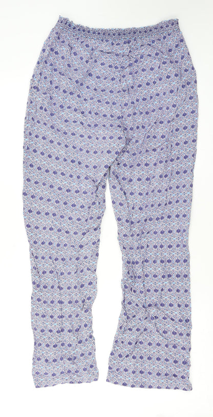 Cotton Traders Womens Blue Geometric Viscose Trousers Size 14 L25 in Regular