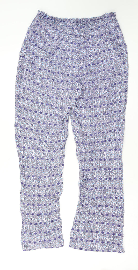 Cotton Traders Womens Blue Geometric Viscose Trousers Size 14 L25 in Regular