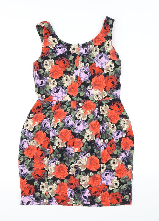 ASOS Womens Multicoloured Floral Cotton Shift Size 12 Scoop Neck Zip