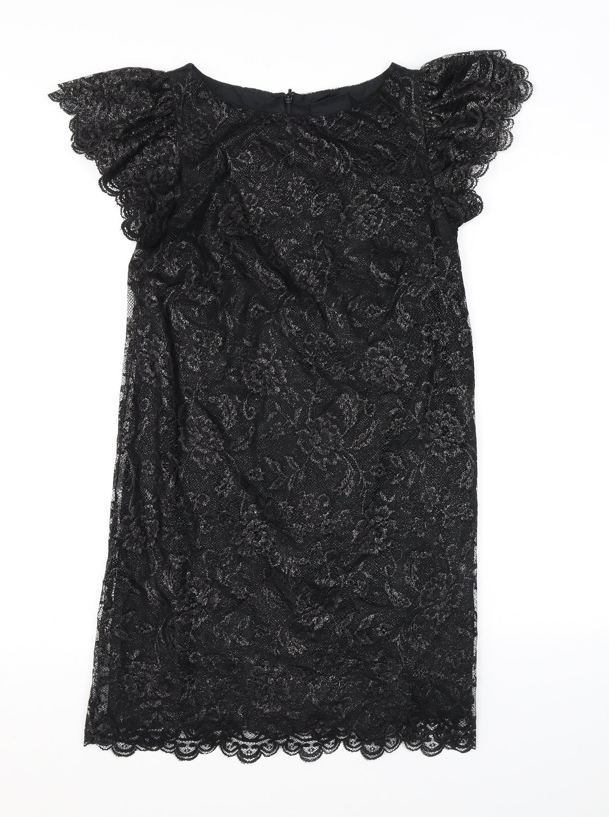 Oasis Womens Black Floral Polyester A-Line Size 10 Boat Neck Zip