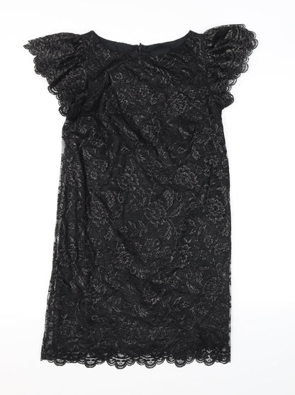 Oasis Womens Black Floral Polyester A-Line Size 10 Boat Neck Zip