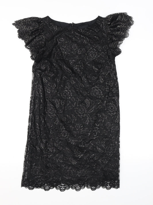 Oasis Womens Black Floral Polyester A-Line Size 10 Boat Neck Zip