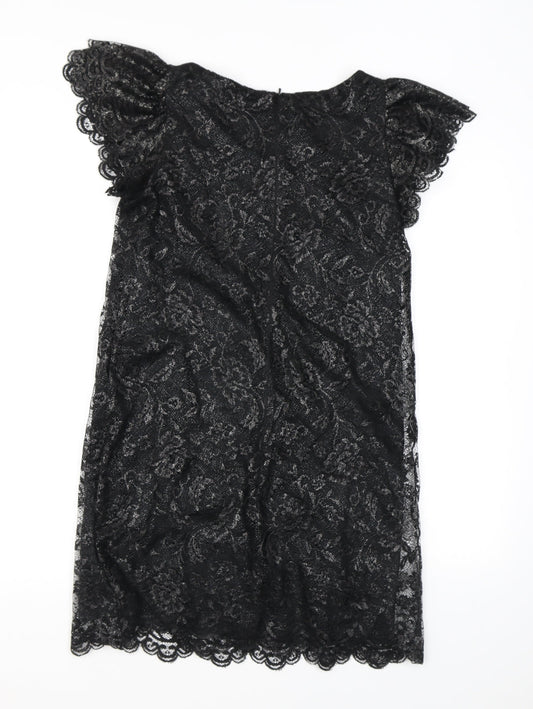 Oasis Womens Black Floral Polyester A-Line Size 10 Boat Neck Zip