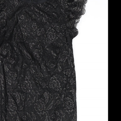 Oasis Womens Black Floral Polyester A-Line Size 10 Boat Neck Zip