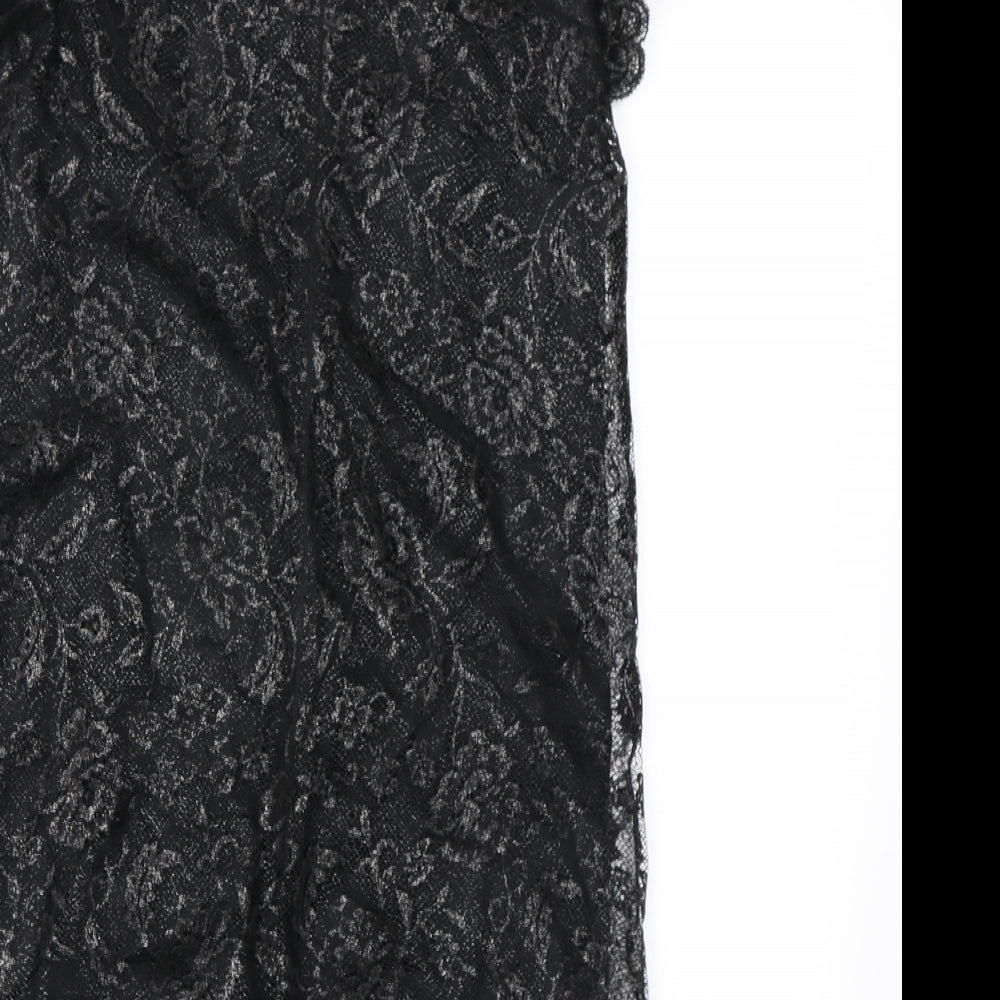 Oasis Womens Black Floral Polyester A-Line Size 10 Boat Neck Zip