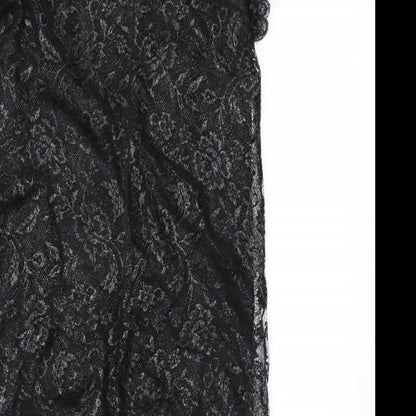 Oasis Womens Black Floral Polyester A-Line Size 10 Boat Neck Zip