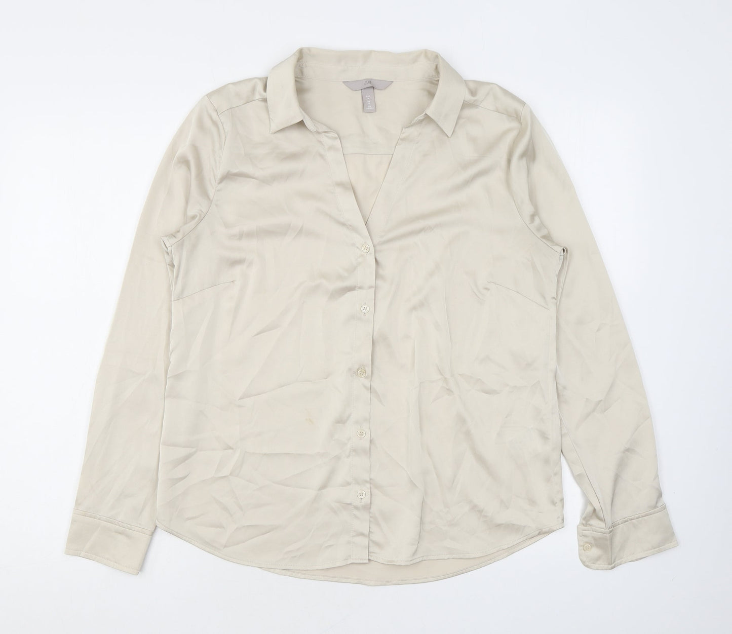 Womens UK Size M H&M Beige Basic Button-Up