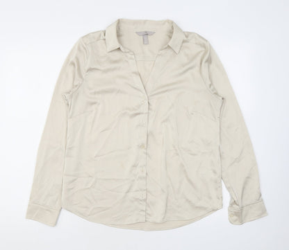 Womens UK Size M H&M Beige Basic Button-Up
