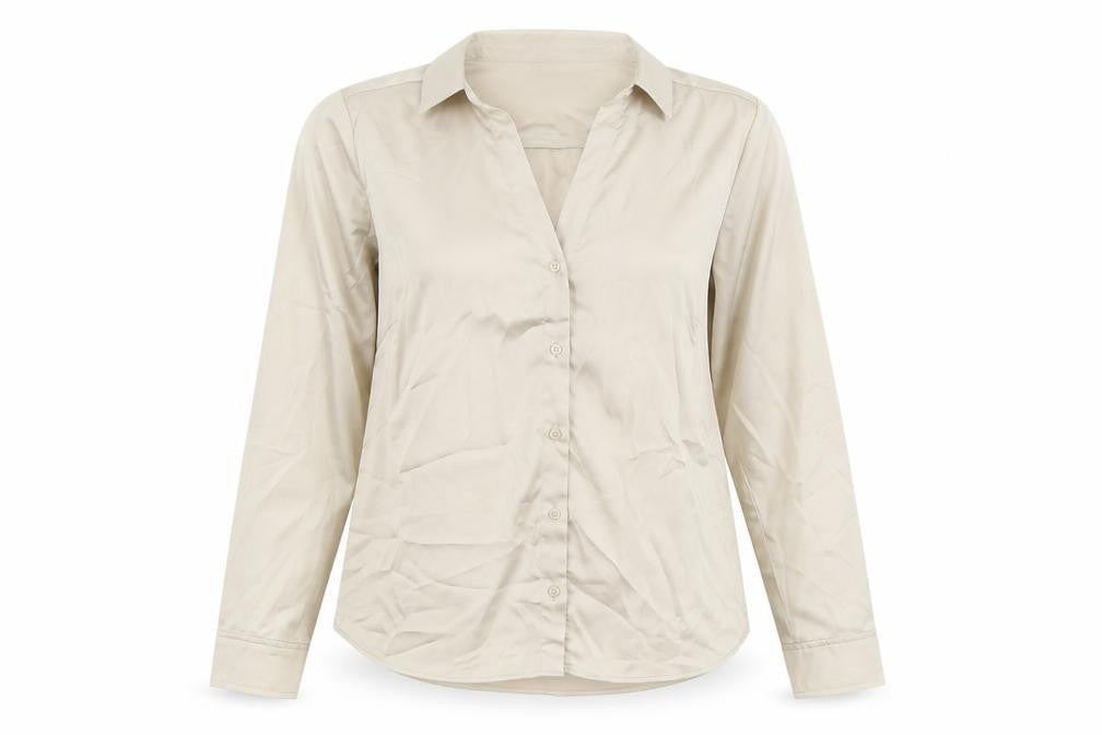 Womens UK Size M H&M Beige Basic Button-Up
