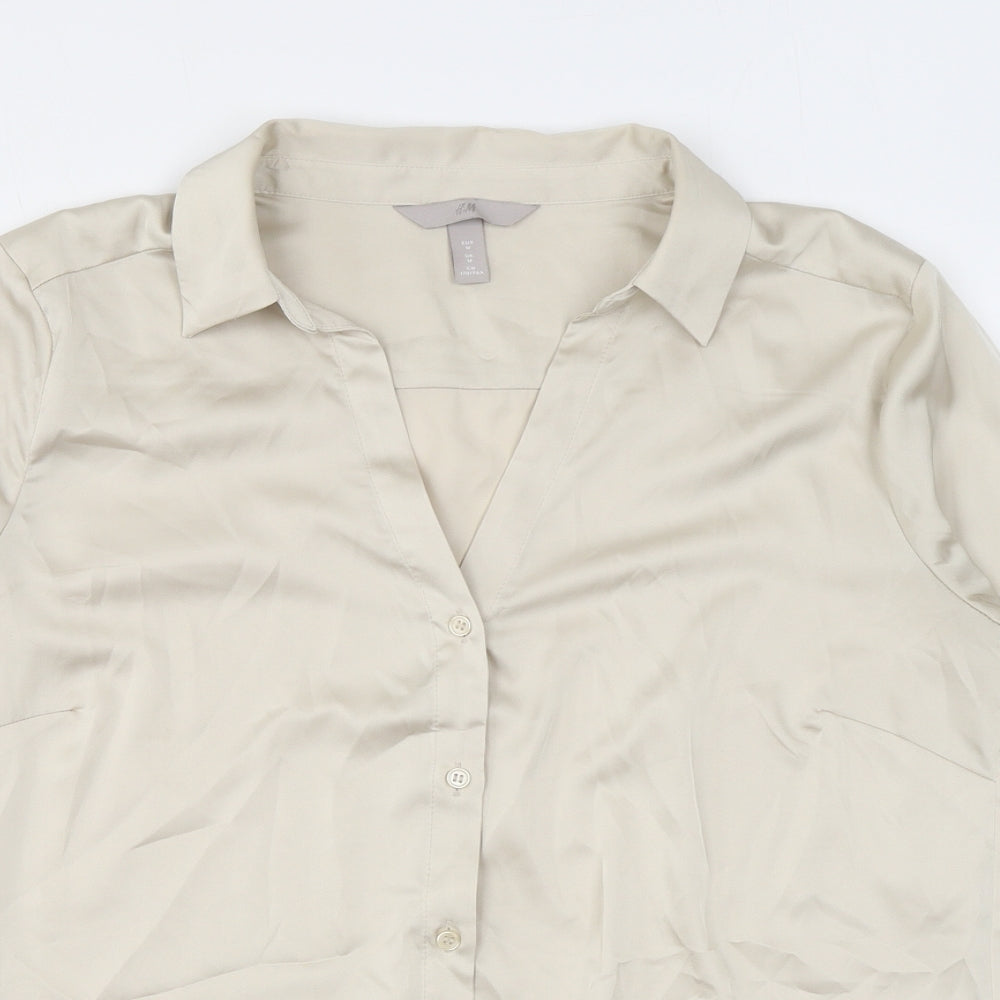 Womens UK Size M H&M Beige Basic Button-Up
