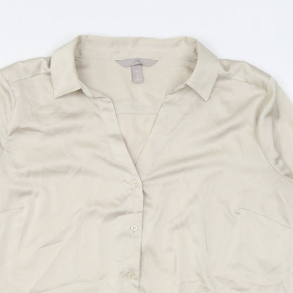 Womens UK Size M H&M Beige Basic Button-Up