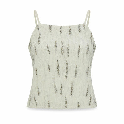Raishma Womens Grey Geometric Polyester Basic Tank Size 8 Square Neck - Beading, Sequins