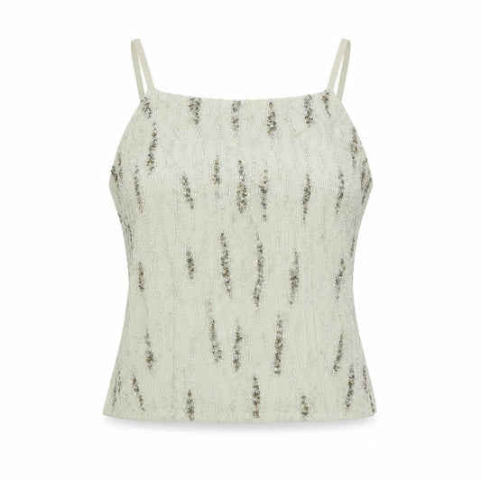 Raishma Womens Grey Geometric Polyester Basic Tank Size 8 Square Neck - Beading, Sequins
