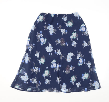 Marks and Spencer Womens Blue Floral Polyester Swing Skirt Size 10