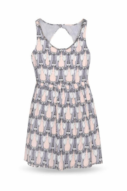 Oasis Womens Grey Geometric Cotton Skater Dress Size 12 Scoop Neck Zip - Studded
