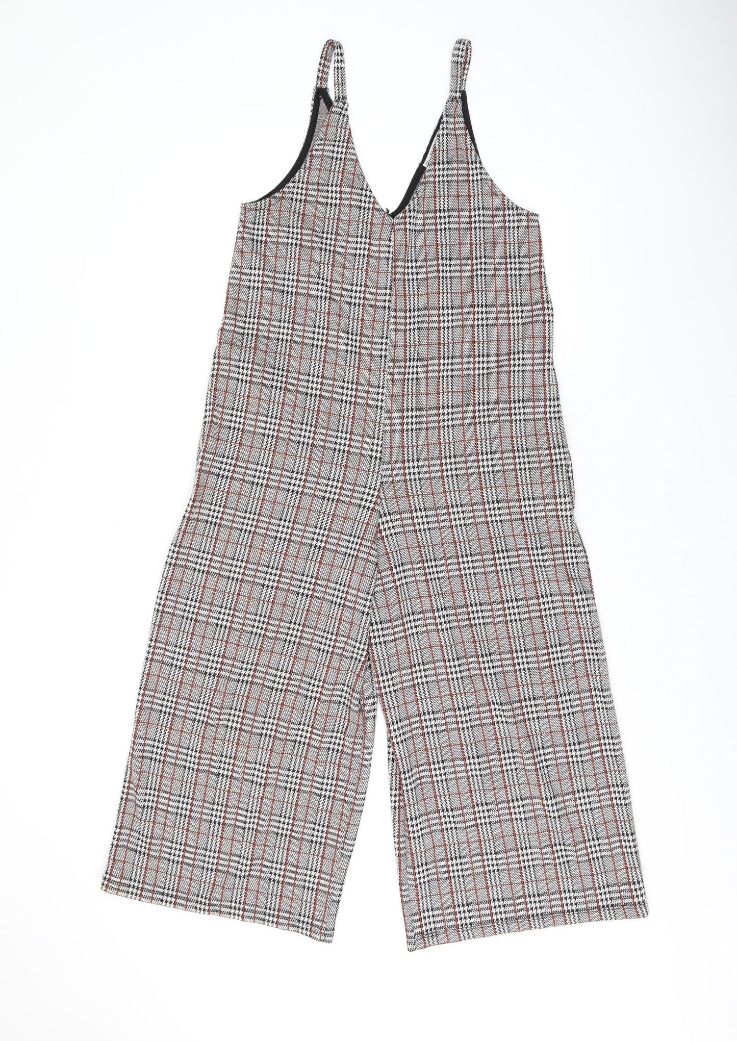 Pull&Bear Womens Grey Plaid Polyester Jumpsuit One-Piece Size S L20 in Pullover