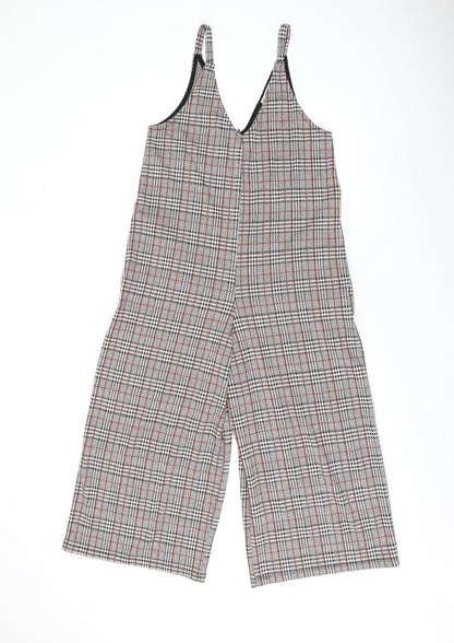 Pull&Bear Womens Grey Plaid Polyester Jumpsuit One-Piece Size S L20 in Pullover