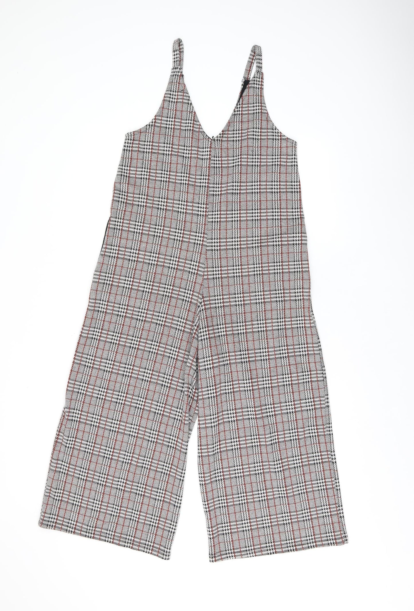 Pull&Bear Womens Grey Plaid Polyester Jumpsuit One-Piece Size S L20 in Pullover