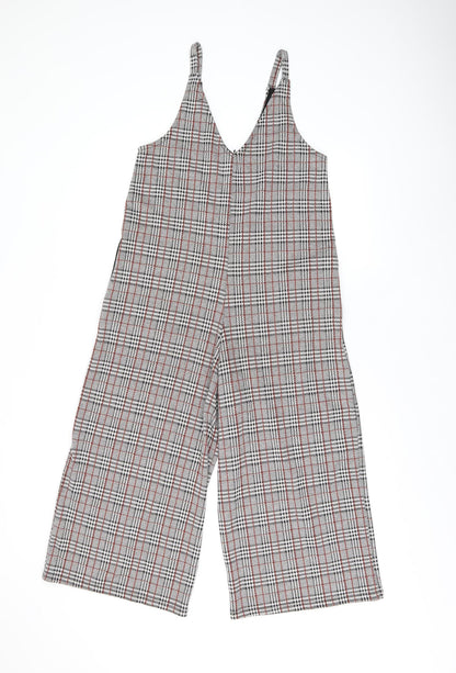 Pull&Bear Womens Grey Plaid Polyester Jumpsuit One-Piece Size S L20 in Pullover