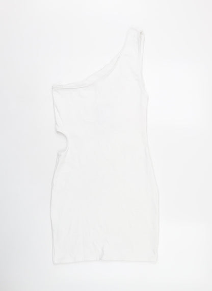 Zara Womens White Cotton Bodycon Size L One Shoulder Pullover - Cut Out Detail