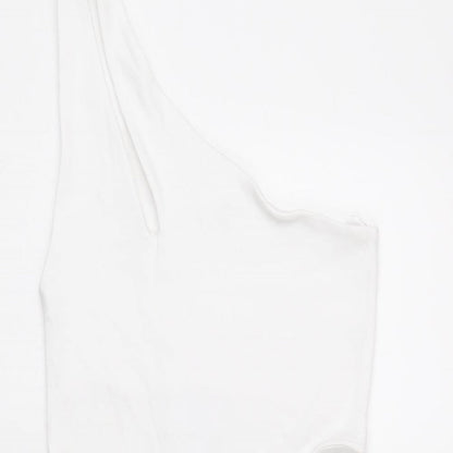 Zara Womens White Cotton Bodycon Size L One Shoulder Pullover - Cut Out Detail