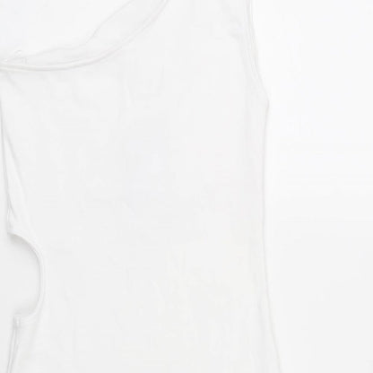 Zara Womens White Cotton Bodycon Size L One Shoulder Pullover - Cut Out Detail