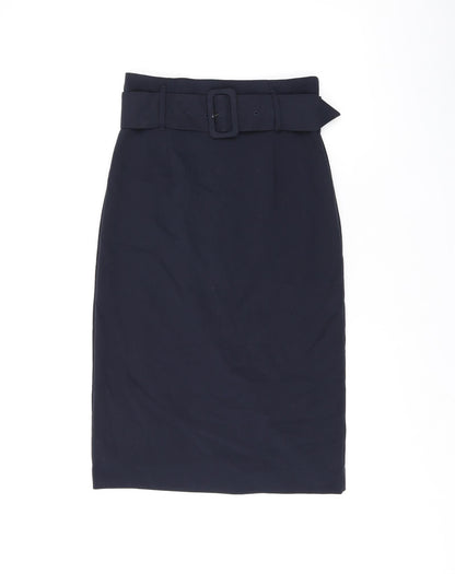 Marks and Spencer Womens Blue Polyester Straight & Pencil Skirt Size 6 Zip - Belted, Slit