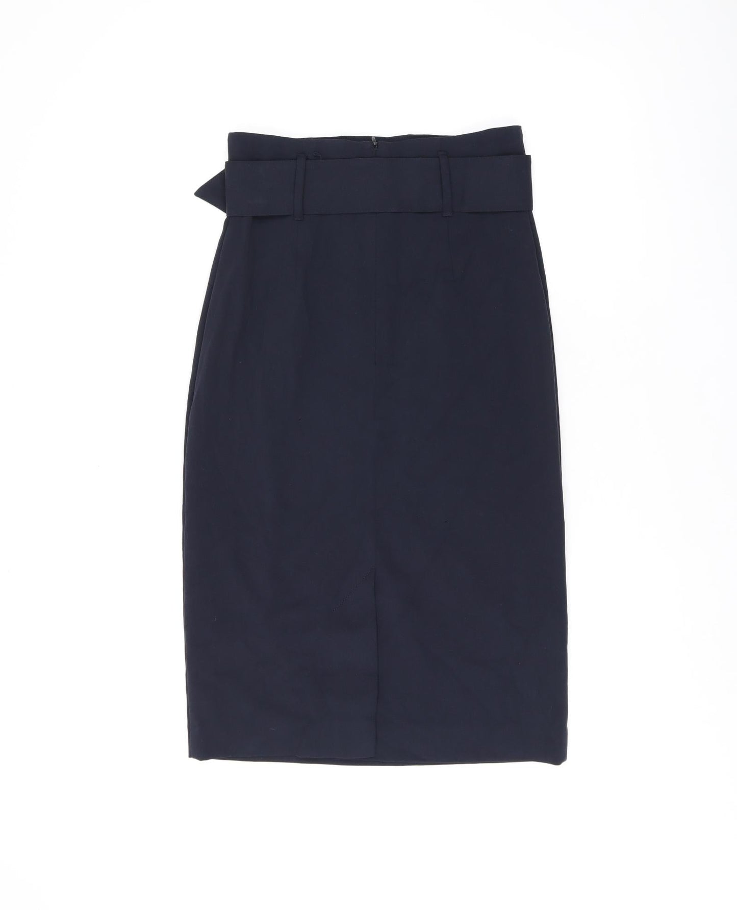 Marks and Spencer Womens Blue Polyester Straight & Pencil Skirt Size 6 Zip - Belted, Slit