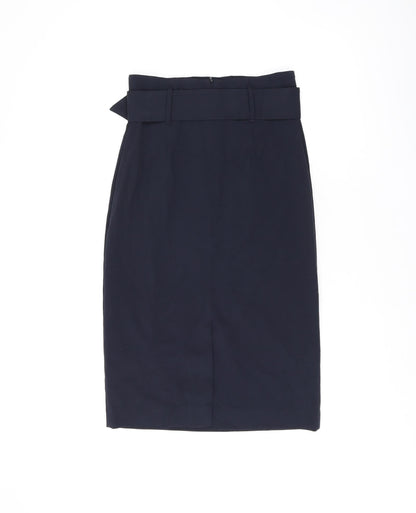Marks and Spencer Womens Blue Polyester Straight & Pencil Skirt Size 6 Zip - Belted, Slit
