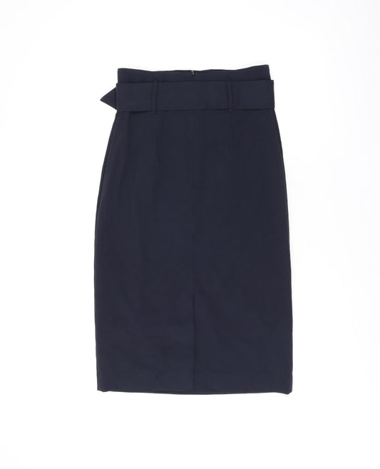 Marks and Spencer Womens Blue Polyester Straight & Pencil Skirt Size 6 Zip - Belted, Slit