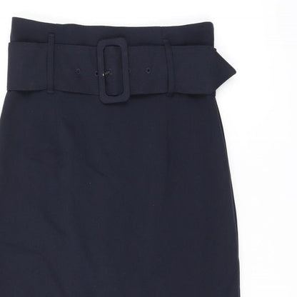 Marks and Spencer Womens Blue Polyester Straight & Pencil Skirt Size 6 Zip - Belted, Slit